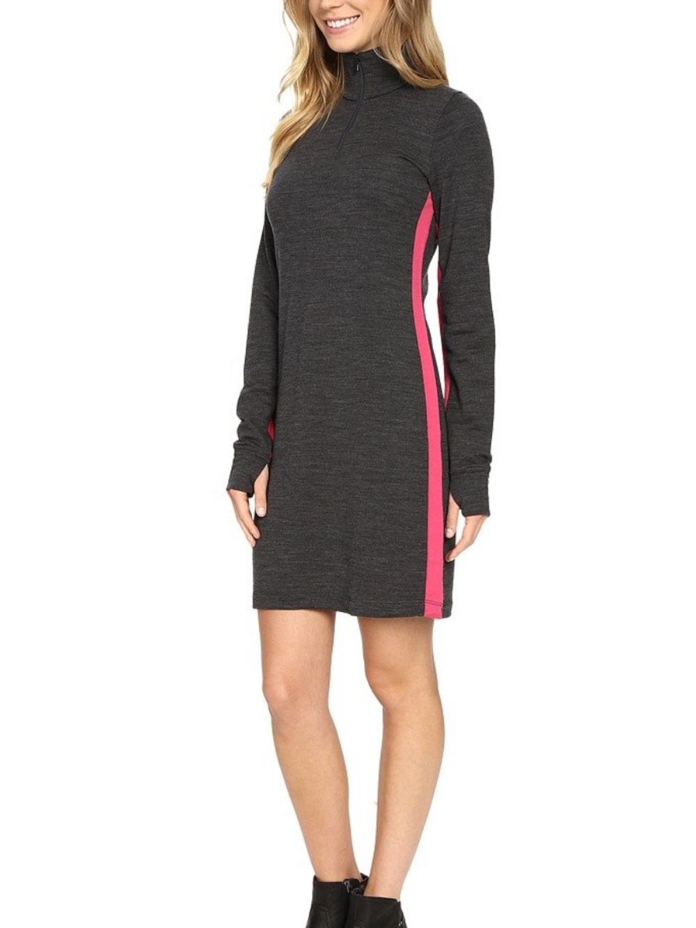 Icebreaker Merino Wool Women's Affinity Dress, Jet Heather/Pop Pink M
